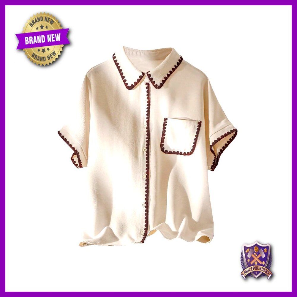 Plus Size Button Down Blouse With Pocket, Lightwe… - image 1